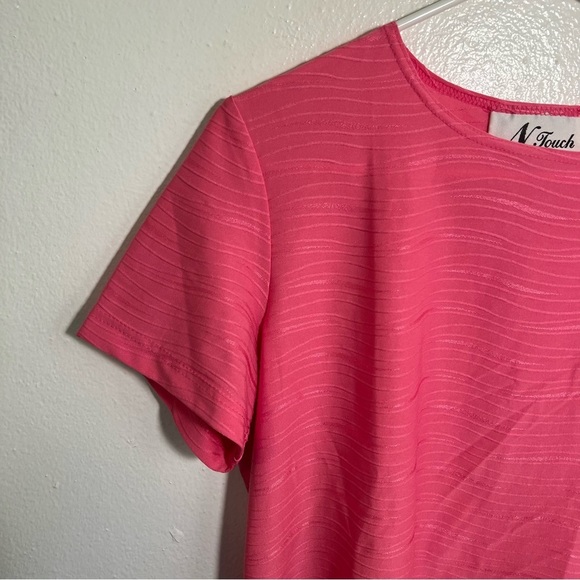 Vintage N Touch Short Sleeve Blouse Pink Textured Stripe L - Picture 5 of 9
